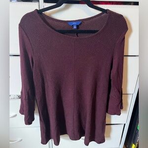 Apt. 9 Dark Burgundy Sweater Top with 3/4 Bell Sleeve